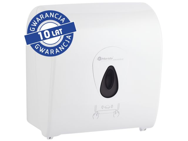 Mechaniczny podajnik ręczników papierowych w rolach MERIDA TOP AUTOMATIC MAXI, tworzywo ABS, biały połysk, okienko szare